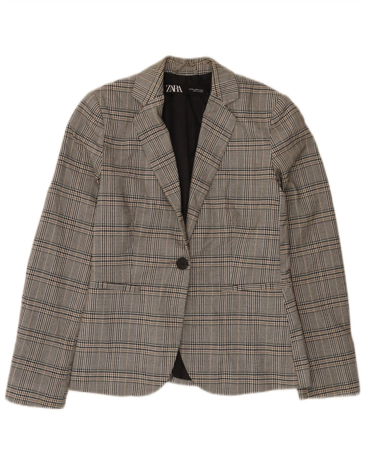Zara Γυναικείο μπουφάν μπλέιζερ με 1 κουμπί EU 34 2XS Grey Check Polyester