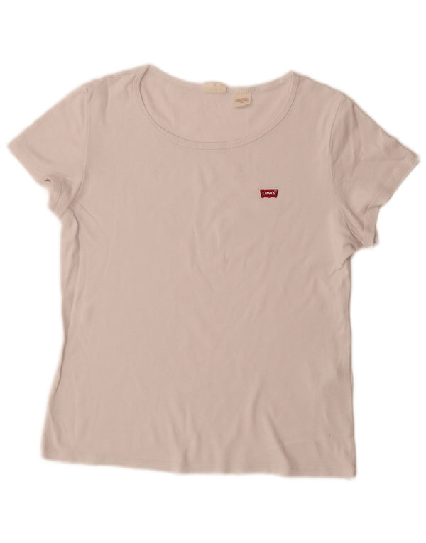 Γυναικείο T-Shirt Levi's Top UK 14 μεγάλο λευκό βαμβακερό