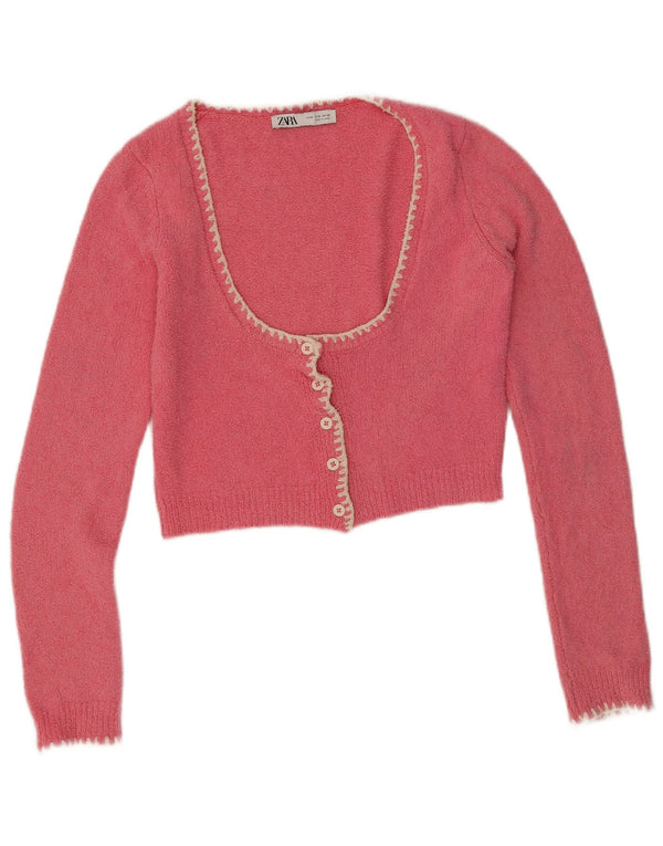 Zara Γυναικεία Ζακέτα Crop UK 12 Ροζ Βαμβακερό
