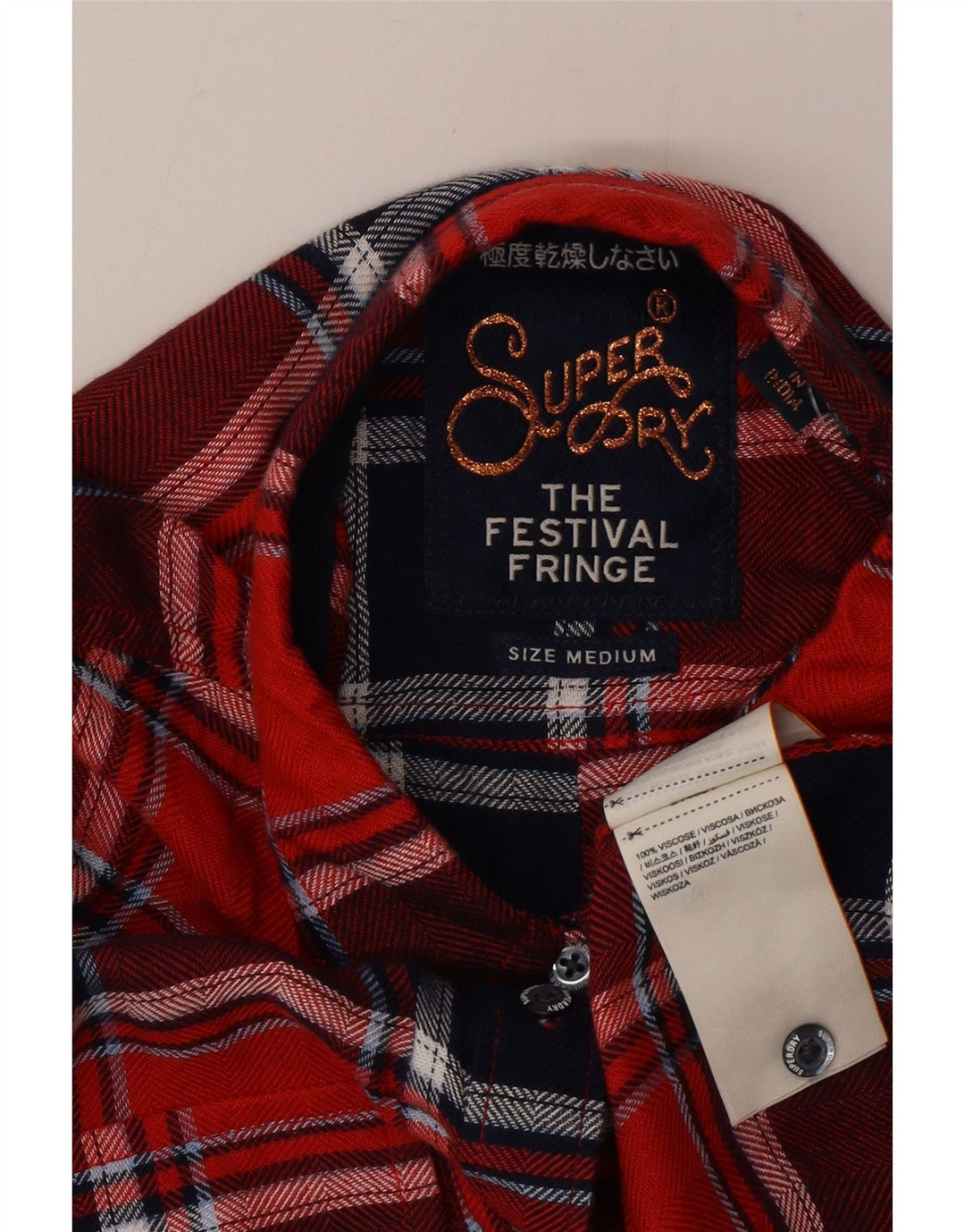Superdry γυναικείο φανελένιο πουκάμισο UK 14 μεσαίου κόκκινου καρέ βισκόζης