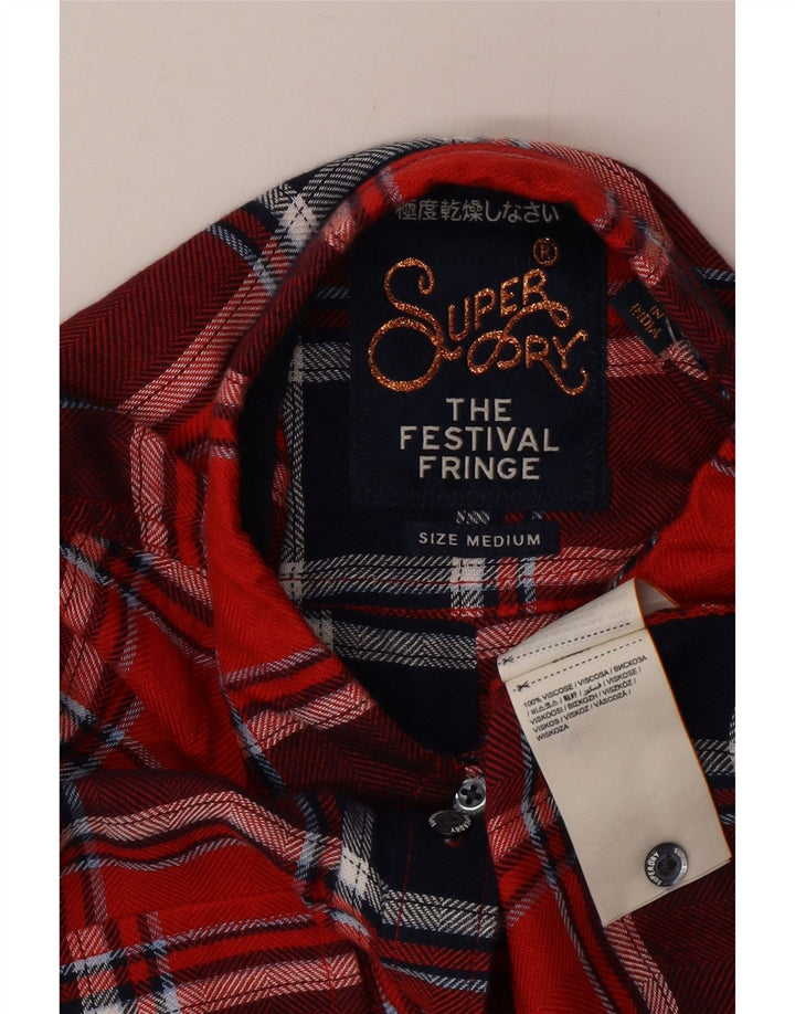 Superdry γυναικείο φανελένιο πουκάμισο UK 14 μεσαίου κόκκινου καρέ βισκόζης