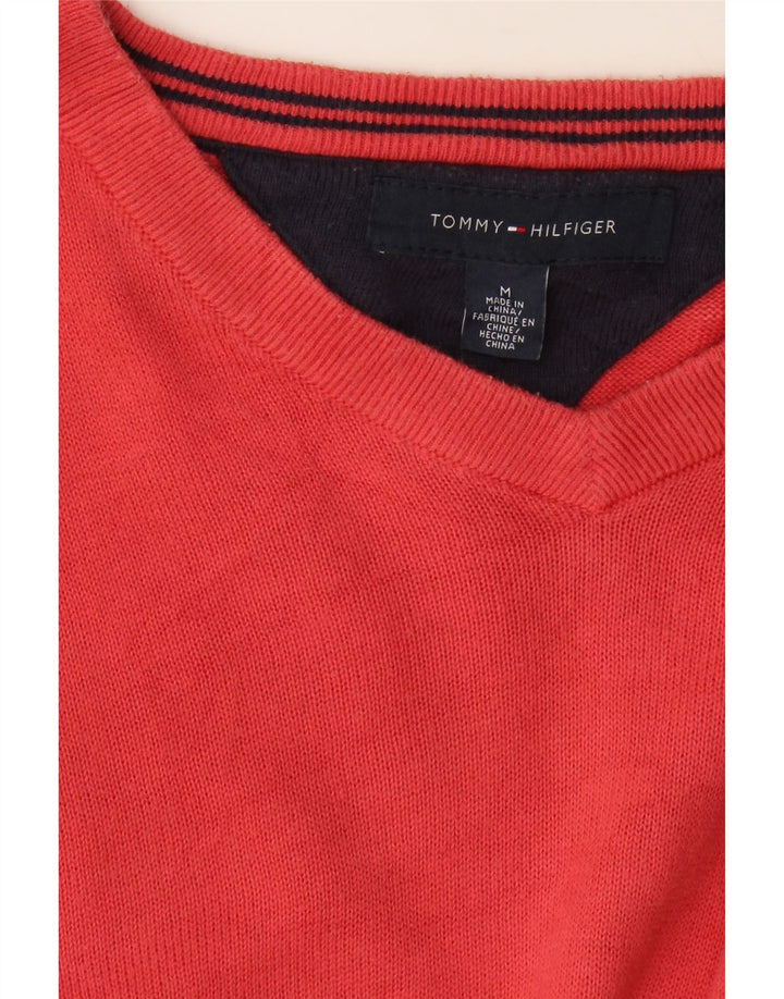TOMMY HILFIGER Mens V-Neck Jumper Sweater Medium Red Cotton Vintage Tommy Hilfiger and Second-Hand Tommy Hilfiger from Messina Hembry 