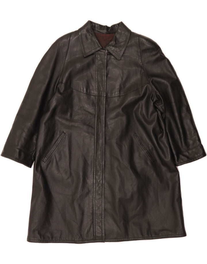 VINTAGE Womens Leather Coat UK 14 Medium Black Vintage Vintage and Second-Hand Vintage from Messina Hembry 