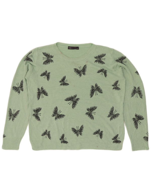 Marks & Spencer Γυναικείο πουλόβερ με λαιμό σκάφος UK 16 Large Green Butterfly