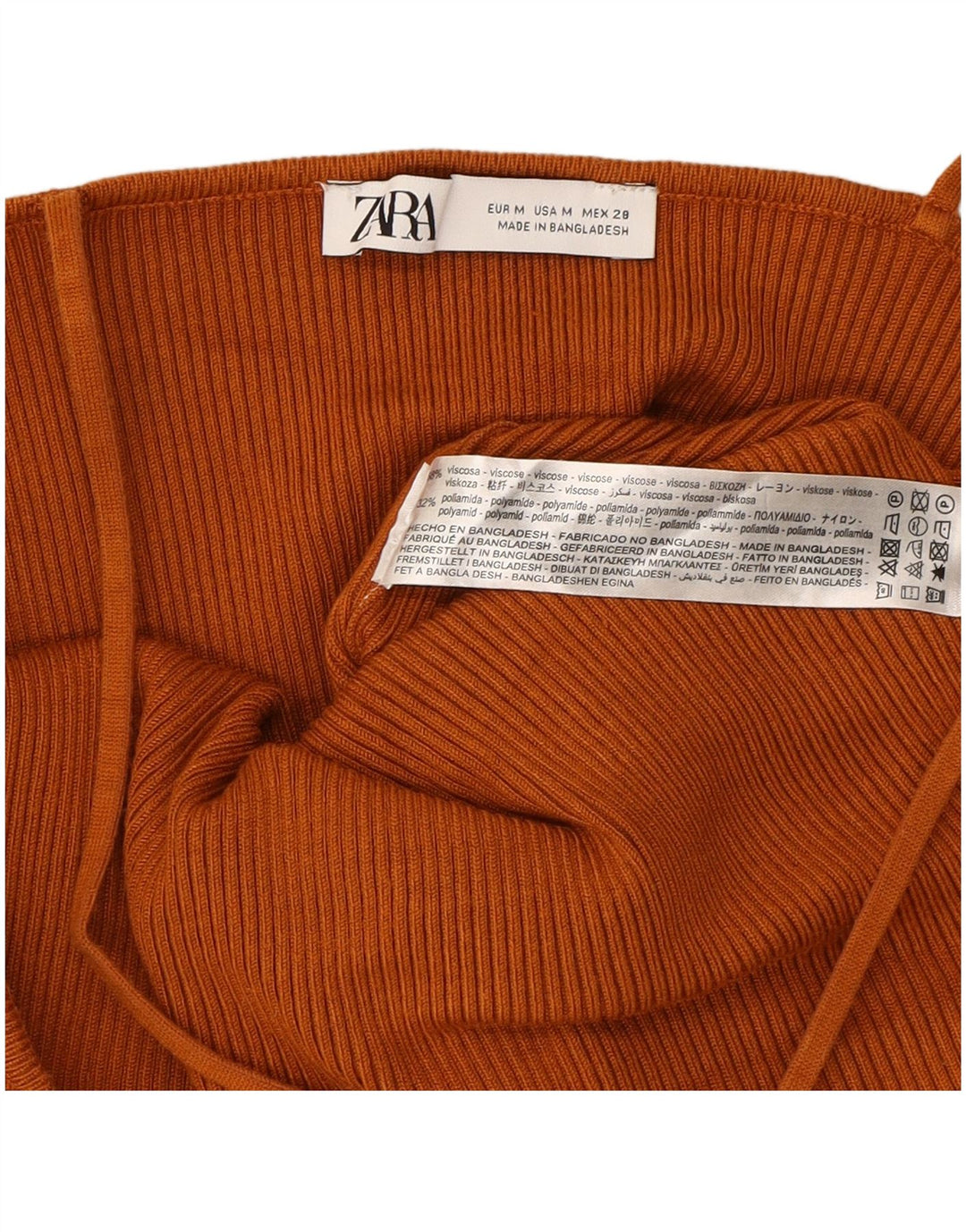 ZARA Womens Crop Knit Off Shoulder Top UK 12 Medium Brown Viscose
