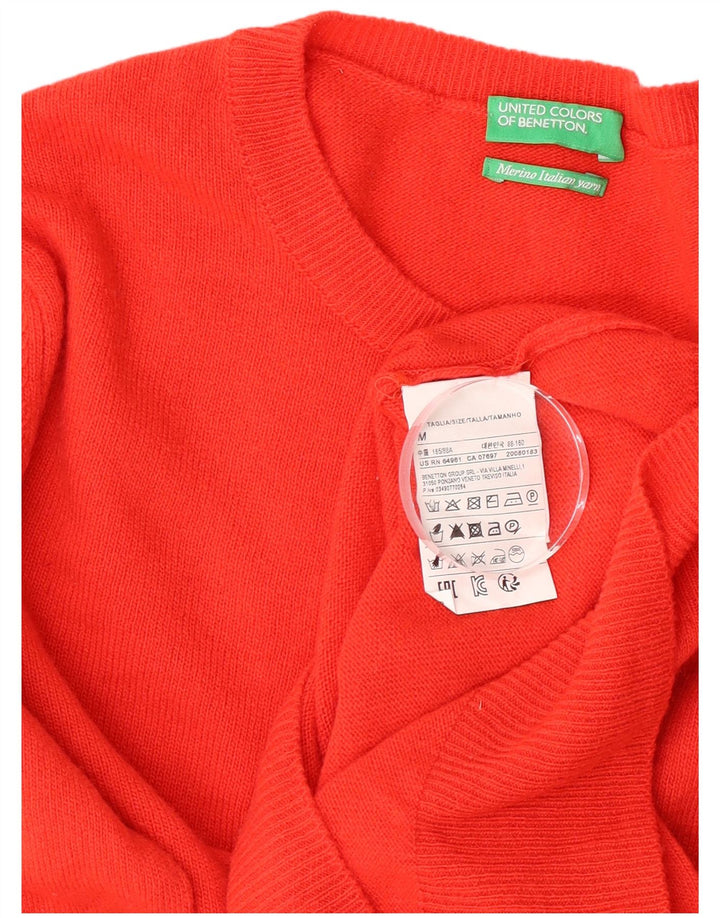 Γυναικείο πουλόβερ Benetton Crew Neck Jumper UK 12 μεσαίο κόκκινο παρθένο μαλλί