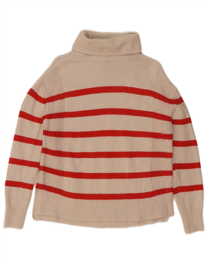 Marks & Spencer Γυναικείο πουλόβερ με ρολό λαιμόκοψη UK 10 Small White ριγέ