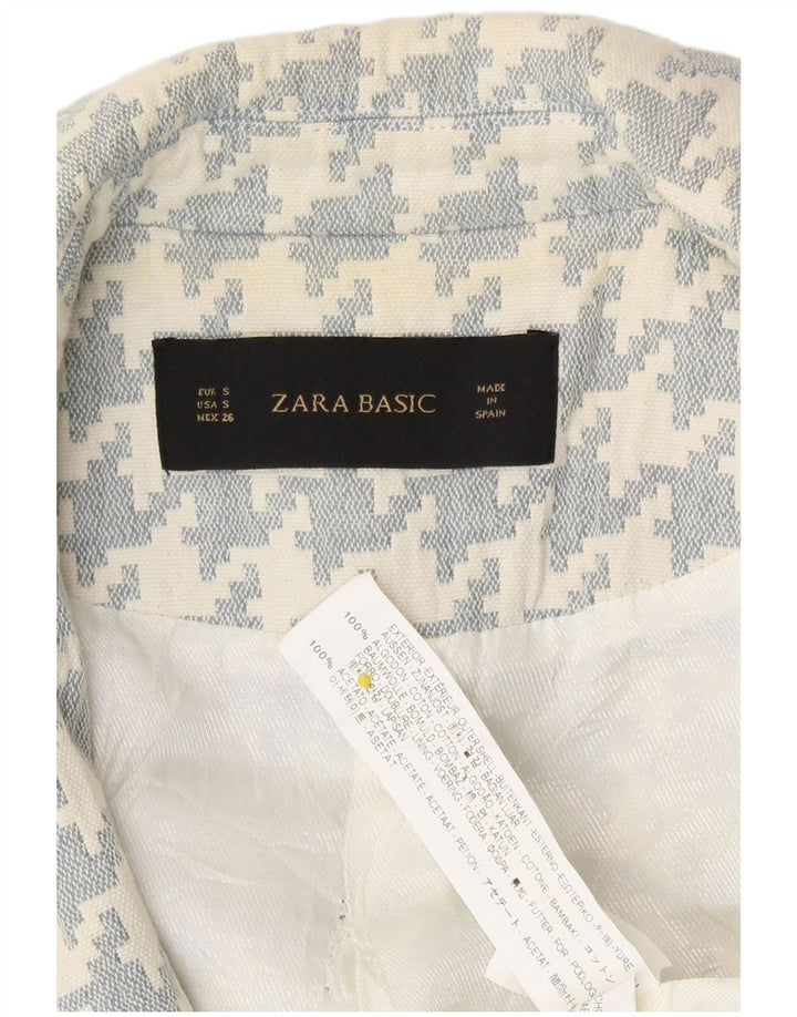 Zara Γυναικείο Loose Fit Blazer Jacket UK 10 Small White Houndstooth Βαμβακερό