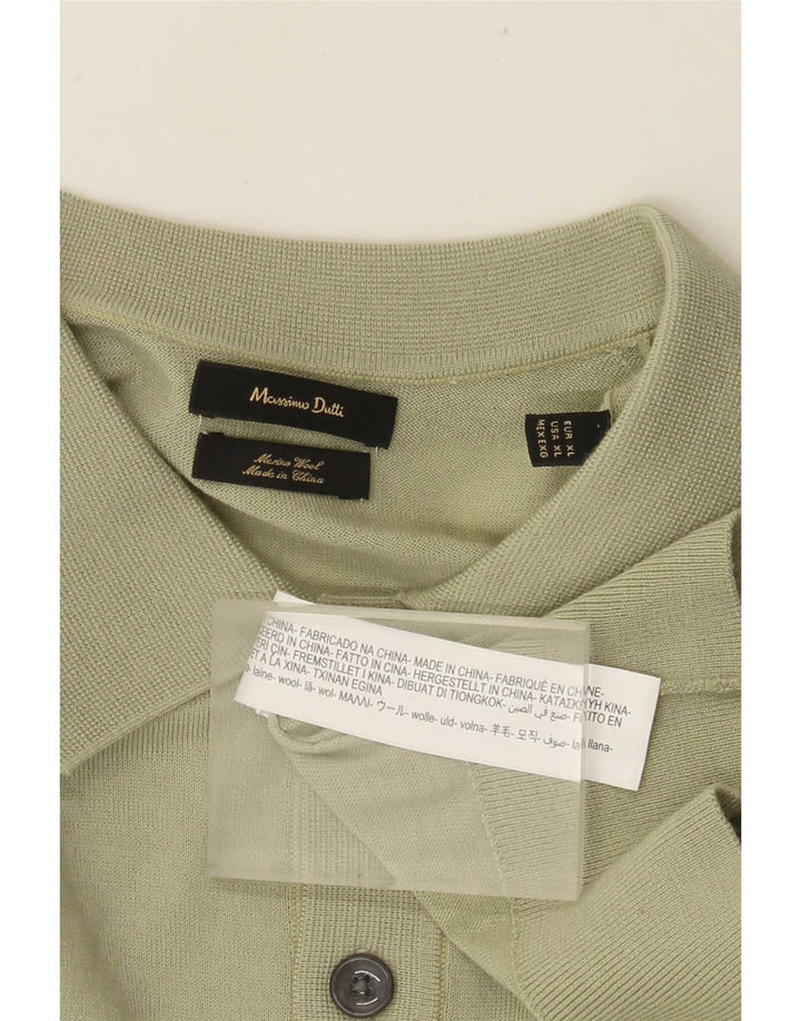 Massimo Dutti Ανδρικό πουλόβερ με λαιμό πόλο XL πράσινο μαλλί