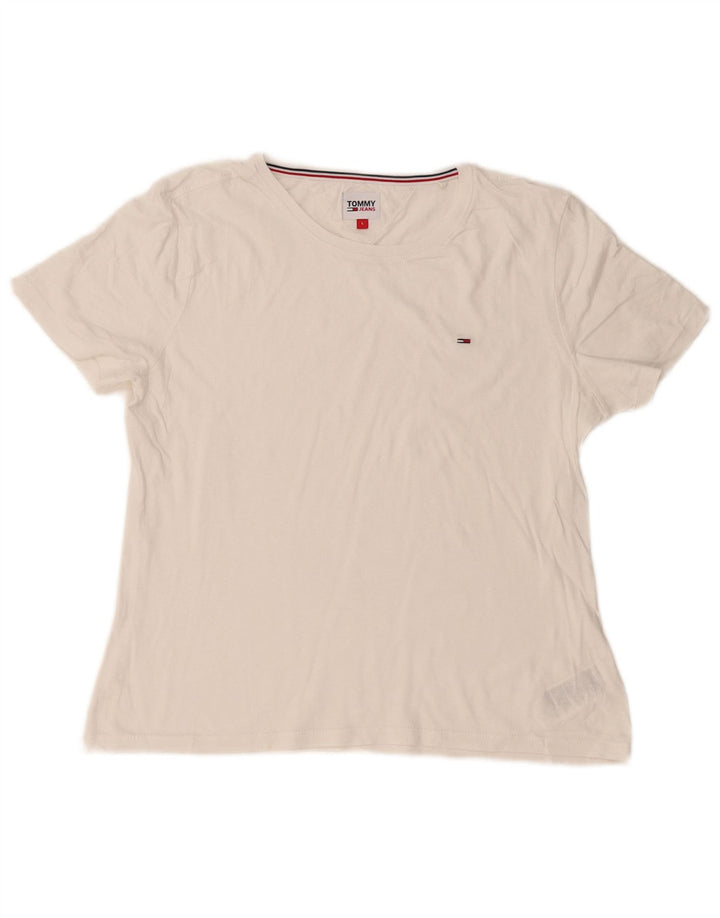TOMMY HILFIGER Womens T-Shirt Top UK 14 Large White Cotton Vintage Tommy Hilfiger and Second-Hand Tommy Hilfiger from Messina Hembry 
