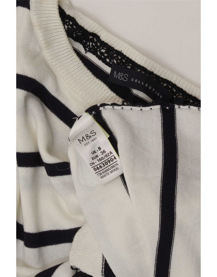 Marks & Spencer Γυναικείο τοπ μανίκι 3/4 UK 8 μικρό λευκό βαμβακερό ριγέ