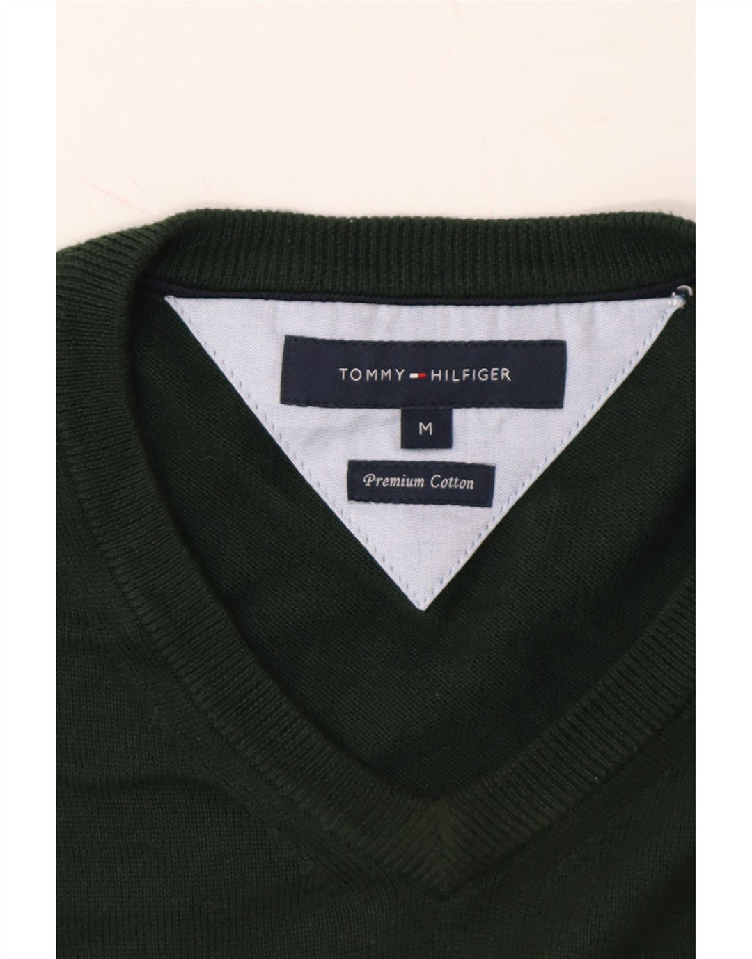 TOMMY HILFIGER Mens V-Neck Jumper Sweater Medium Khaki Cotton Vintage Tommy Hilfiger and Second-Hand Tommy Hilfiger from Messina Hembry 