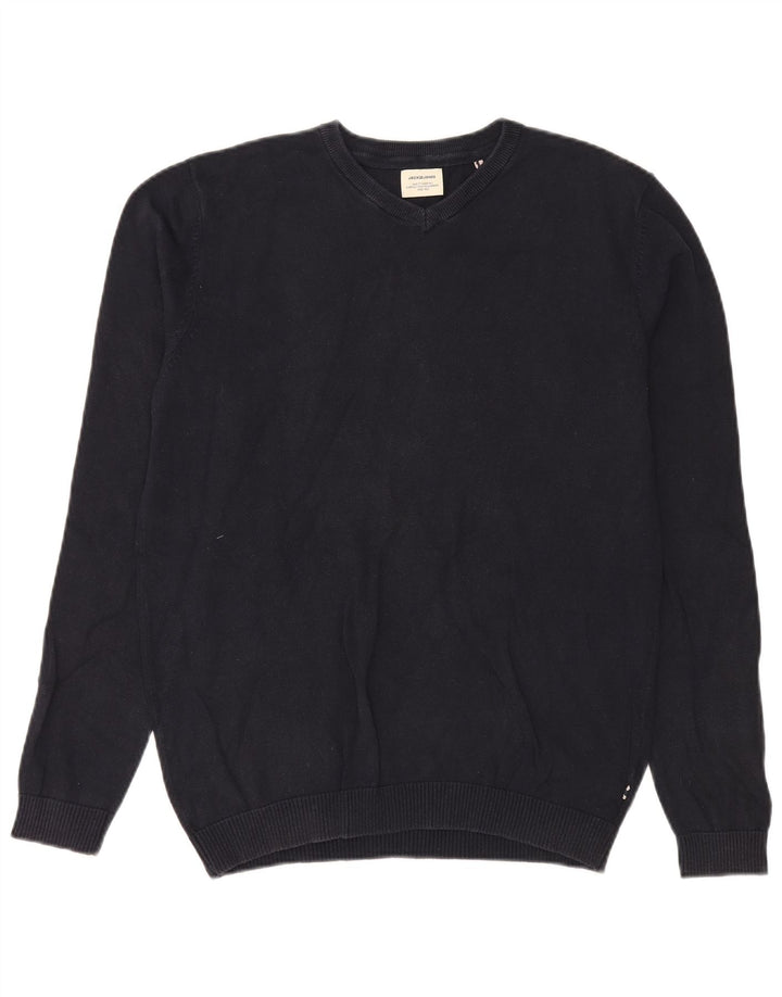 JACK & JONES Ανδρικό πουλόβερ με λαιμόκοψη με λαιμόκοψη σε μεσαίο μπλε ναυτικό