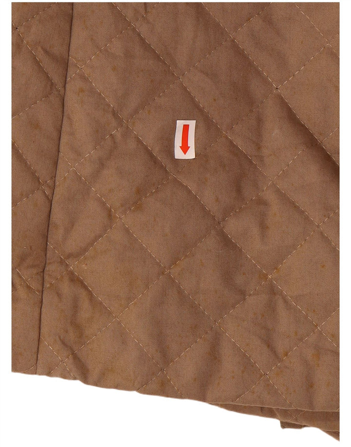 VINTAGE Womens Quilted Double Breasted Coat UK 14 Medium Beige Cotton