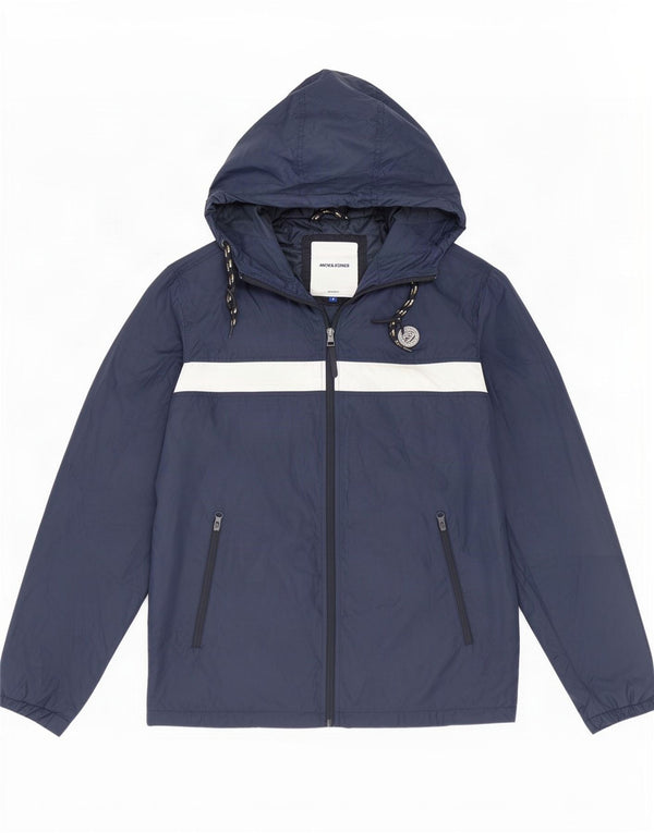 Jack & Jones Ανδρικό μπουφάν βροχής με κουκούλα UK 38 Medium Navy Blue Colourblock