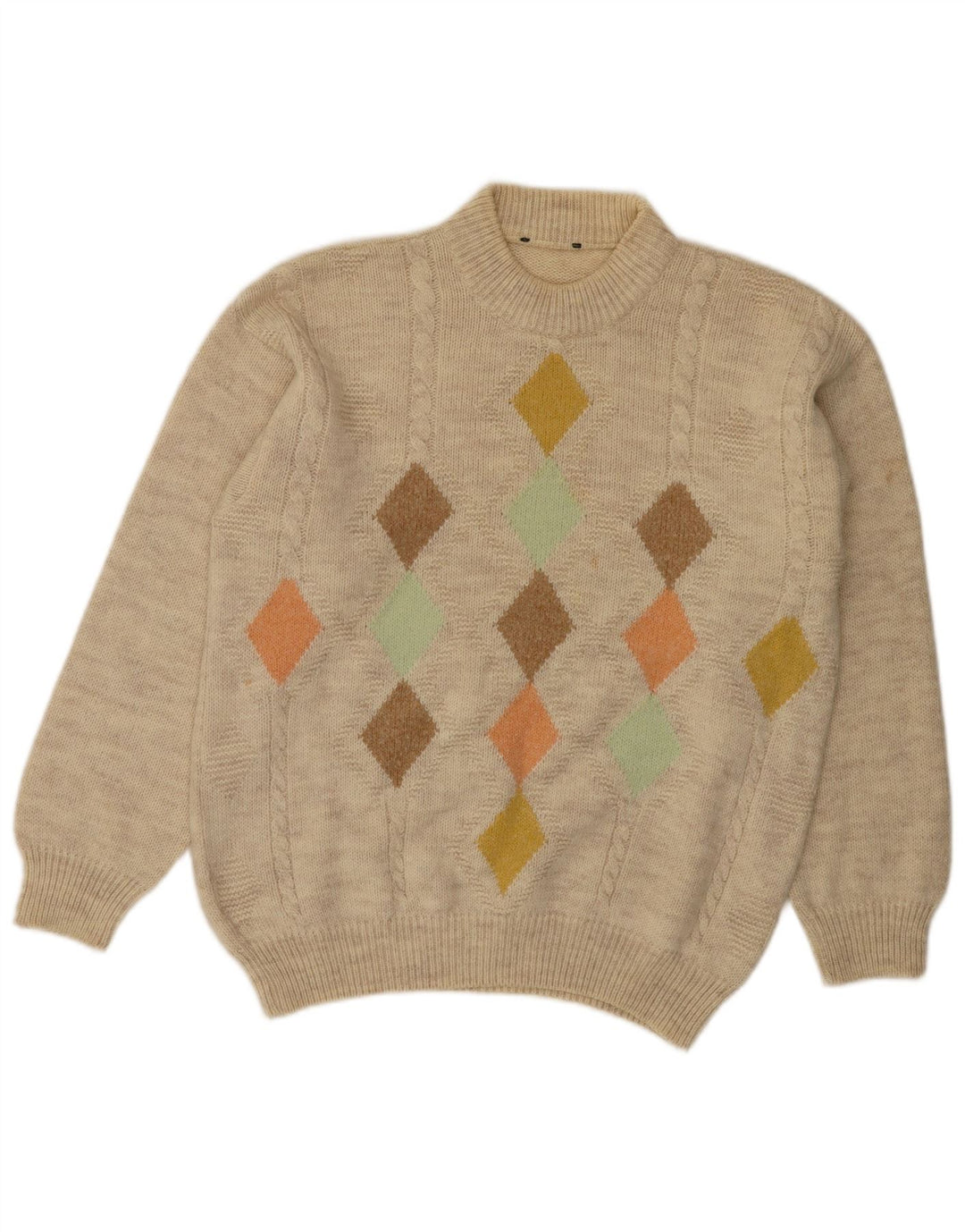 Ανδρικό πουλόβερ με λαιμόκοψη VINTAGE Medium Beige Argyle/Diamond