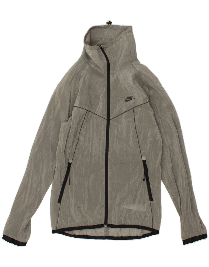 NIKE Womens Tracksuit Top Jacket UK 6 XS Grey Pinstripe Viscose | Vintage Nike | Thrift | Second-Hand Nike | Used Clothing | Messina Hembry 