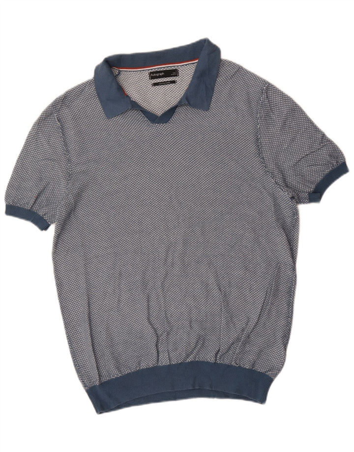 Marks & Spencer Ανδρικό πουλόβερ αυτόγραφο Polo Neck Jumper Μεγάλο Μπλε