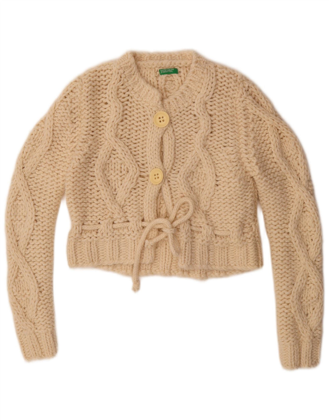 Γυναικείο πουλόβερ Benetton Crop Cardigan UK 14 Medium Off White Wool