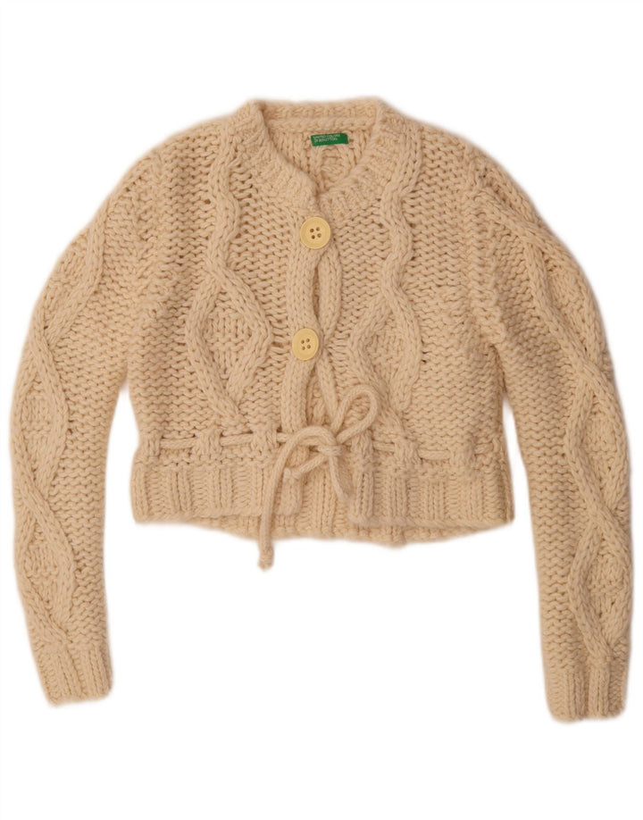 Γυναικείο πουλόβερ Benetton Crop Cardigan UK 14 Medium Off White Wool