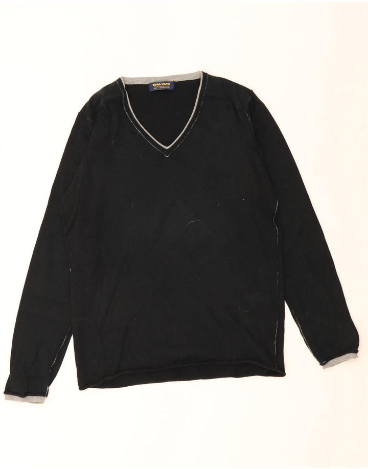 Πουλόβερ ZARA Boys V-Neck Jumper 13-14 ετών Μεσαίο Μαύρο