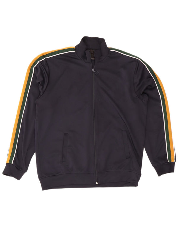 Zara Mens Tracksuit Top Jacket XL Navy Blue Colourblock Polyester