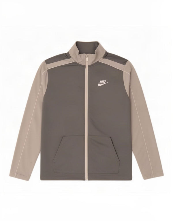 Nike Boys Tracksuit Top Jacket 13-14 Years XL Grey Colourblock Polyester