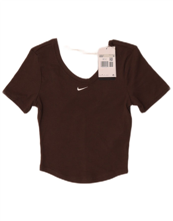 Γυναικείο T-Shirt Nike τοπ UK 4 XS καφέ πολυεστέρας