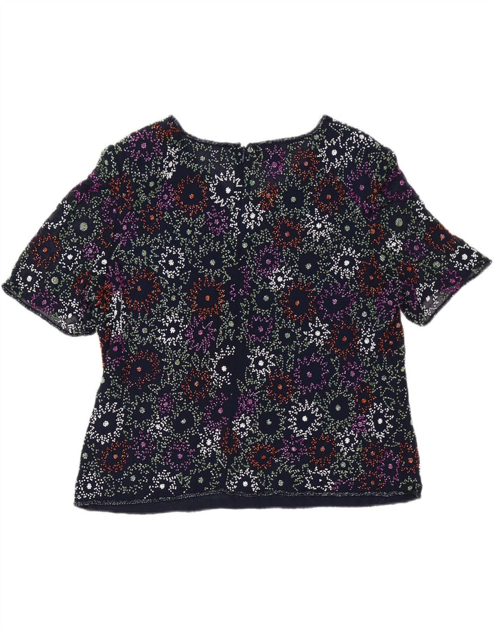 Frank Usher Γυναικεία Μπλούζα Τοπ UK 20 2XL Navy Blue Floral Polyester