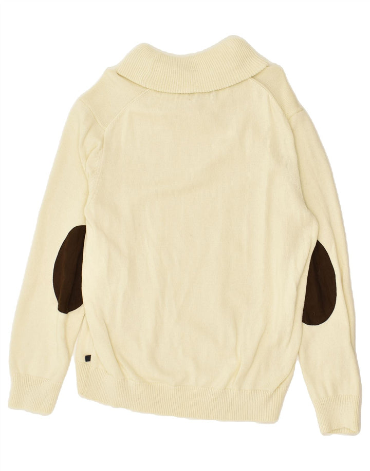 CHAPS Womens Shawl Neck Jumper Sweater UK 14 Medium Off White Cotton | Vintage Chaps | Thrift | Second-Hand Chaps | Used Clothing | Messina Hembry 