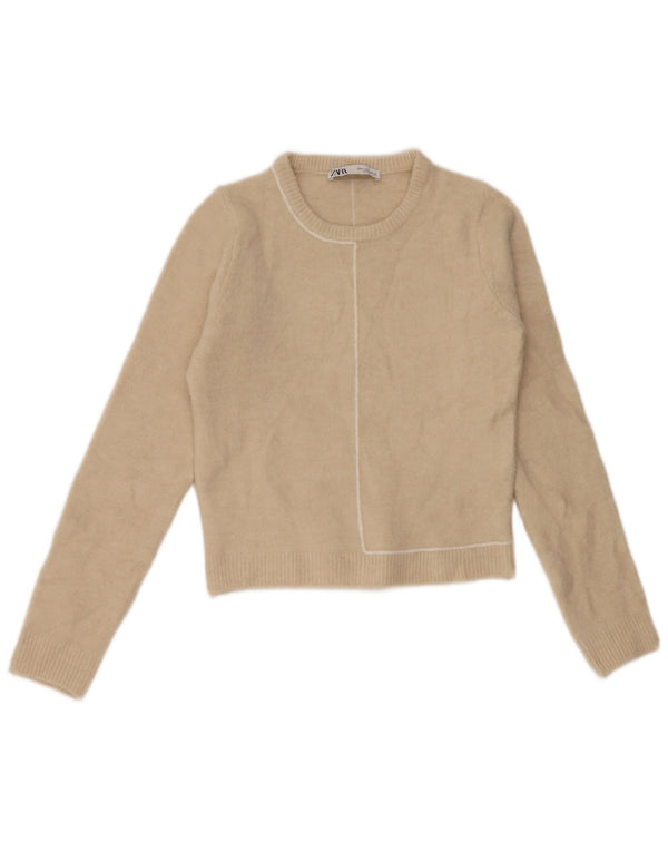 Zara Γυναικείο πουλόβερ με λαιμόκοψη UK 10 Small Beige