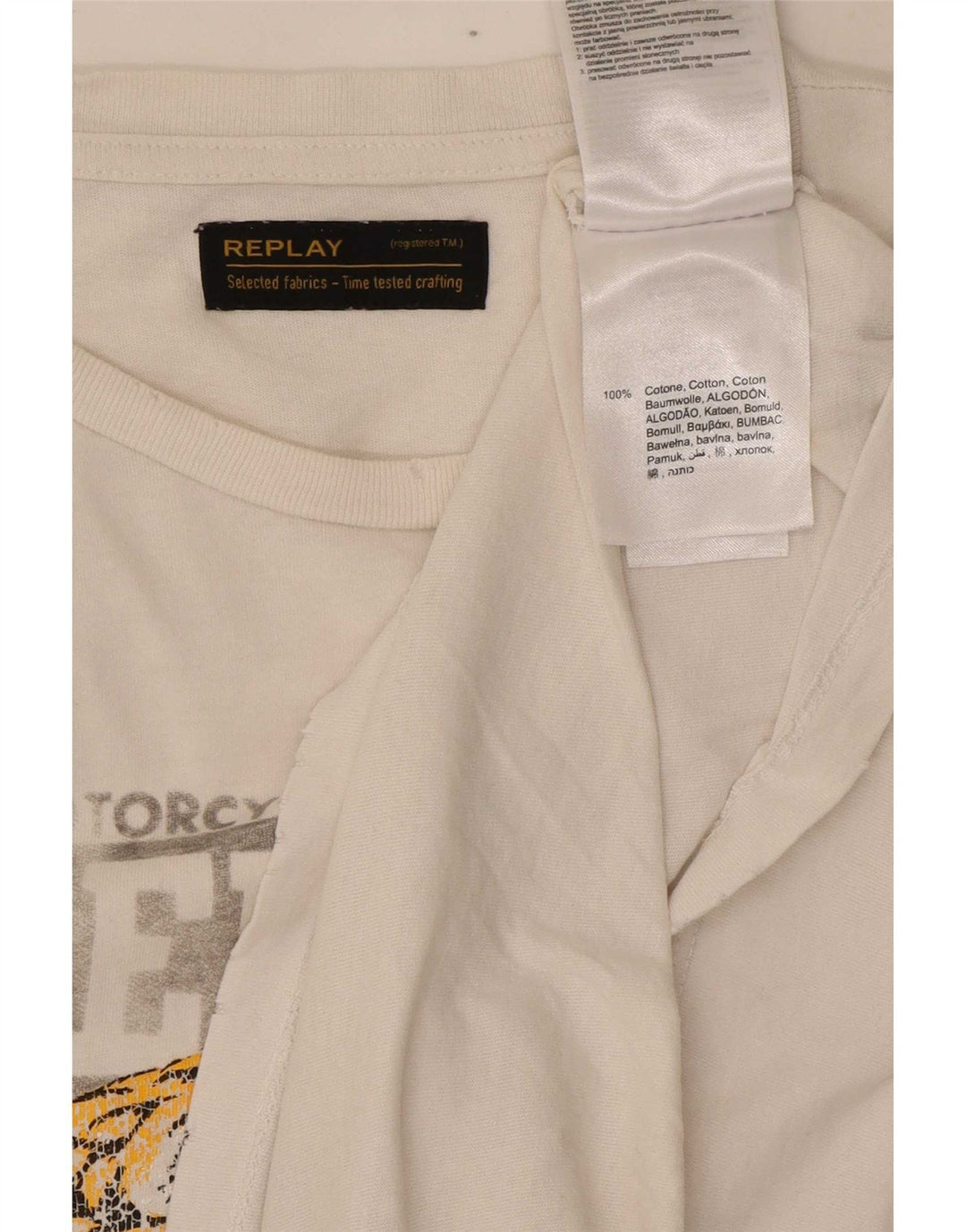 Ανδρικό γραφικό T-Shirt Replay Top από μεσαίο λευκό βαμβακερό