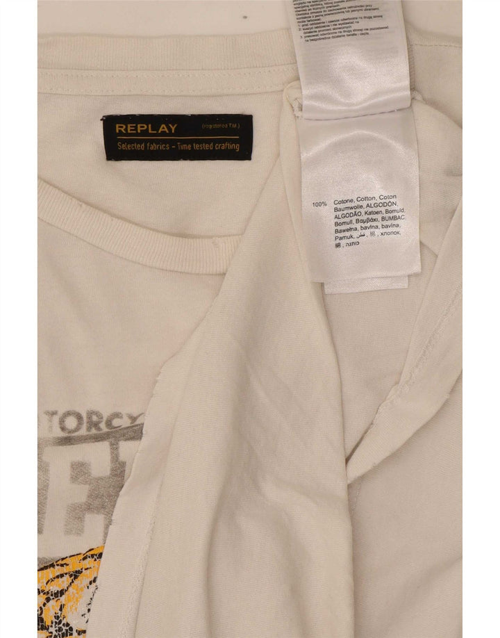 Ανδρικό γραφικό T-Shirt Replay Top από μεσαίο λευκό βαμβακερό