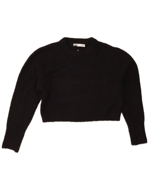 Zara Γυναικείο πουλόβερ με λαιμόκοψη Crop Crop UK 14 Medium Black Acrylic