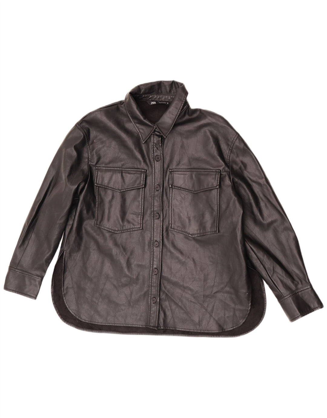 Zara Γυναικείο πουκάμισο από συνθετικό δέρμα UK 14 Medium Μαύρο Πολυεστέρας