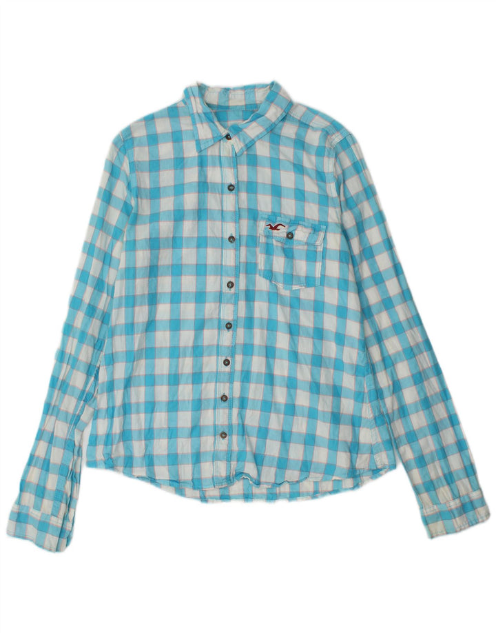 Γυναικείο πουκάμισο Hollister UK 12 μεσαίο μπλε βαμβακερό Gingham