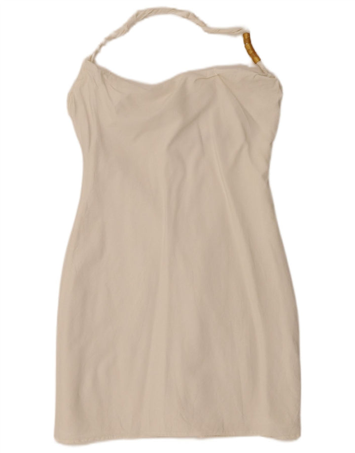 Zara Γυναικείο Mini Halter Φόρεμα UK 14 Μεγάλη Λευκή Βισκόζη