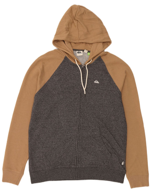 Quiksilver Mens Zip Hoodie Sweater XL Grey Colourblock Cotton