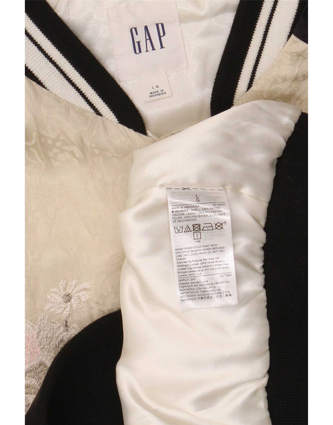 Gap Γυναικείο γραφικό υπερμεγέθη Bomber Jacket UK 16 Large Beige Floral Rayon
