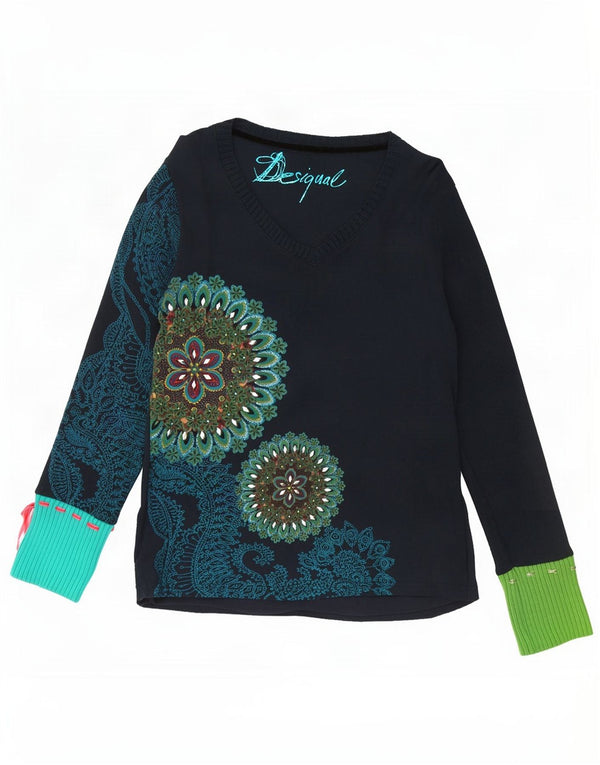 Desigual Γυναικείο τοπ μακρυμάνικο UK 18 XL Navy Blue Floral βαμβακερό