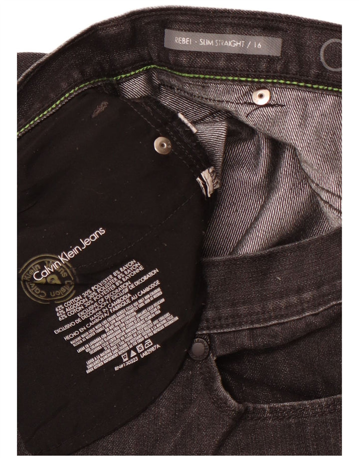 CALVIN KLEIN Girls Rebel Straight Jeans 15-16 ετών W30 L29 Black Classic