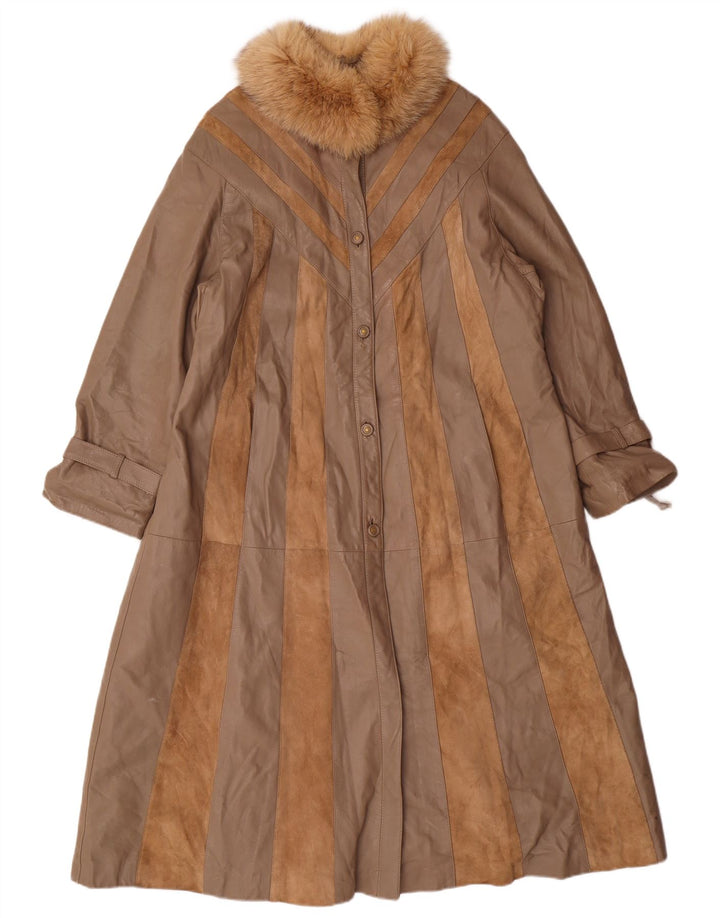 Norma Γυναικείο Loose Fit Δερμάτινο Παλτό UK 14 Medium Brown ριγέ Classic