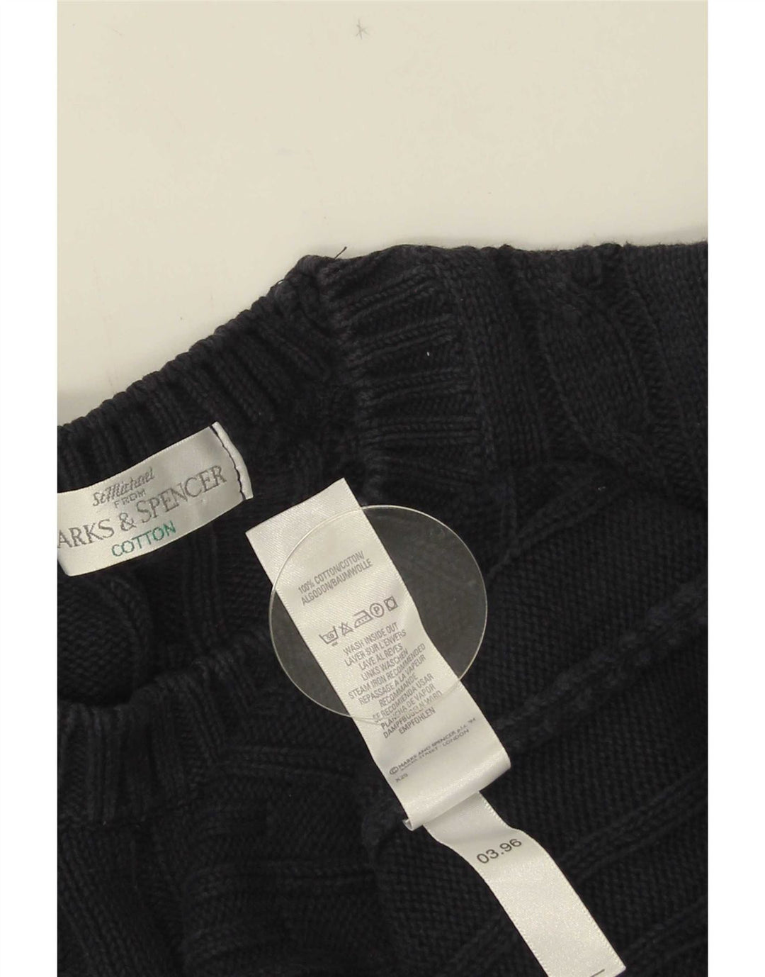 Marks & Spencer Ανδρικό πουλόβερ με λαιμόκοψη μεσαίου μπλε βαμβακερό