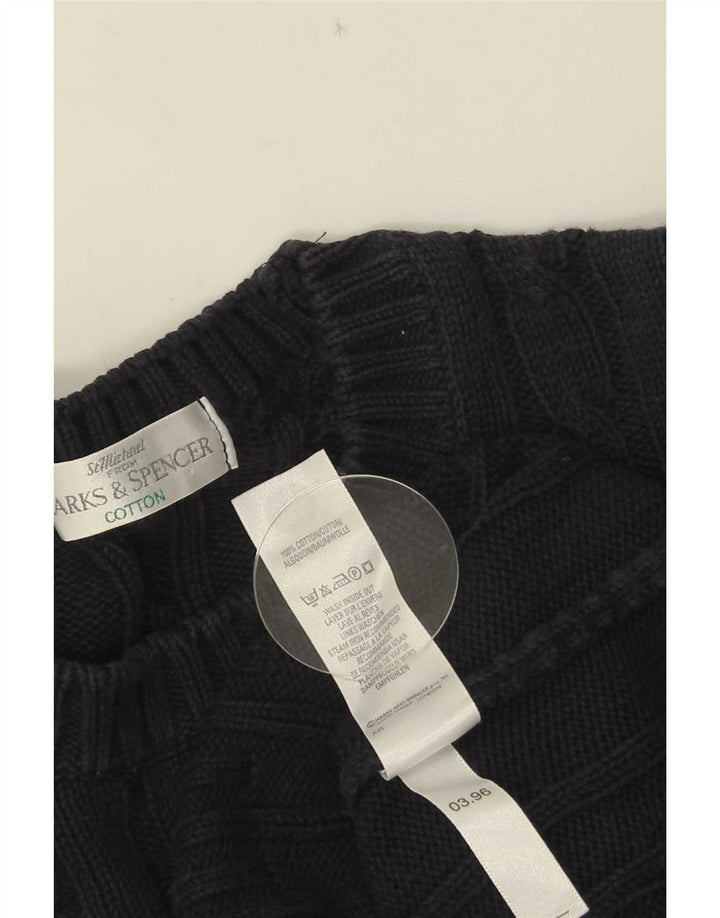 Marks & Spencer Ανδρικό πουλόβερ με λαιμόκοψη μεσαίου μπλε βαμβακερό