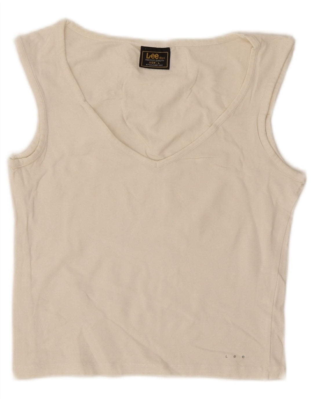 Lee Womens Crop Vest Top UK 14 Large Off White Βαμβακερό