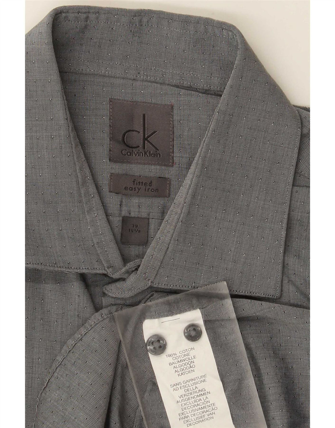 Ανδρικό πουκάμισο Calvin Klein, Μέγεθος 39 15 1/2 Βαμβάκι με μεσαίο γκρι στίγματα
