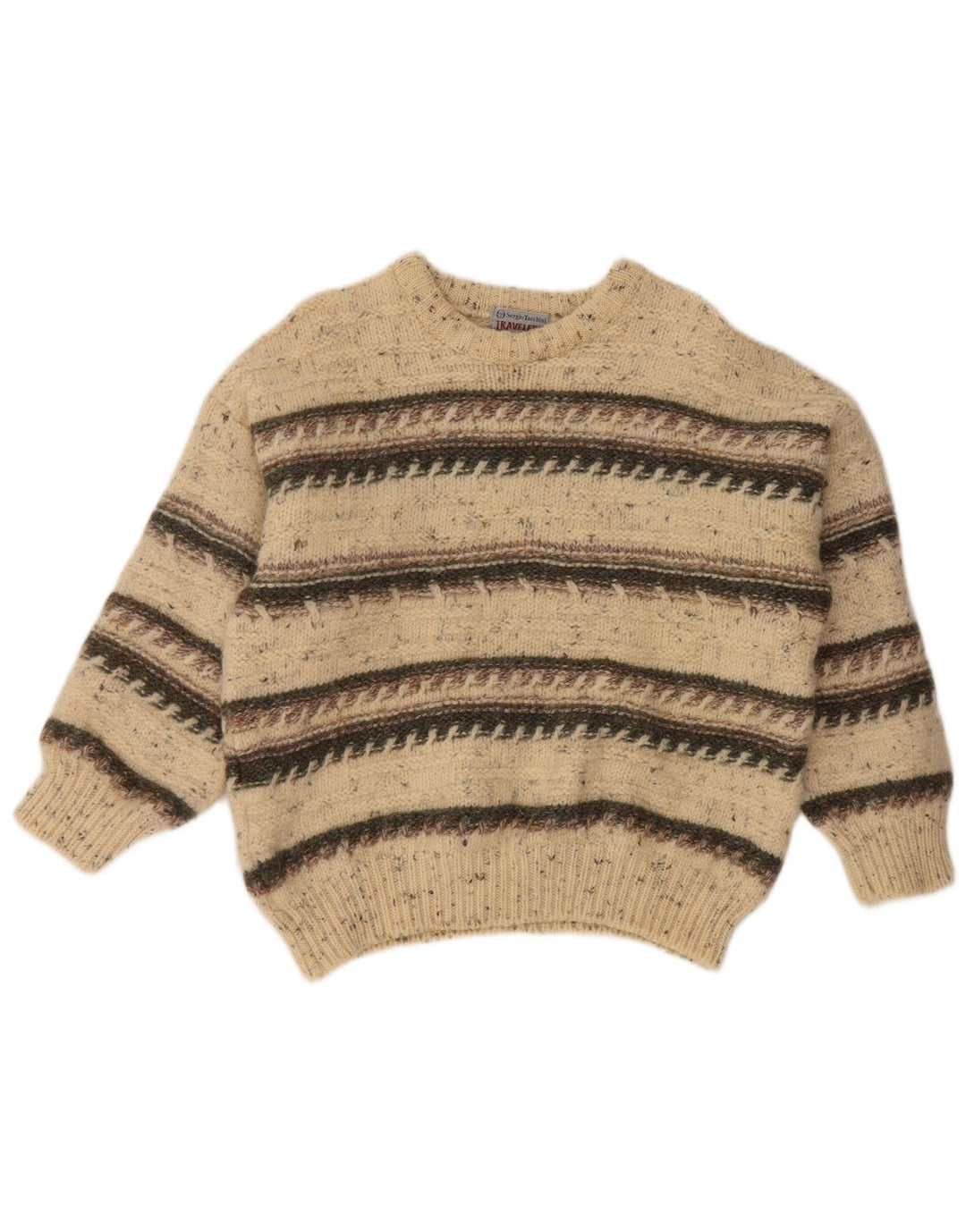 SERGIO TACCHINI Γυναικείο πουλόβερ με λαιμόκοψη UK 16 Large Beige ριγέ