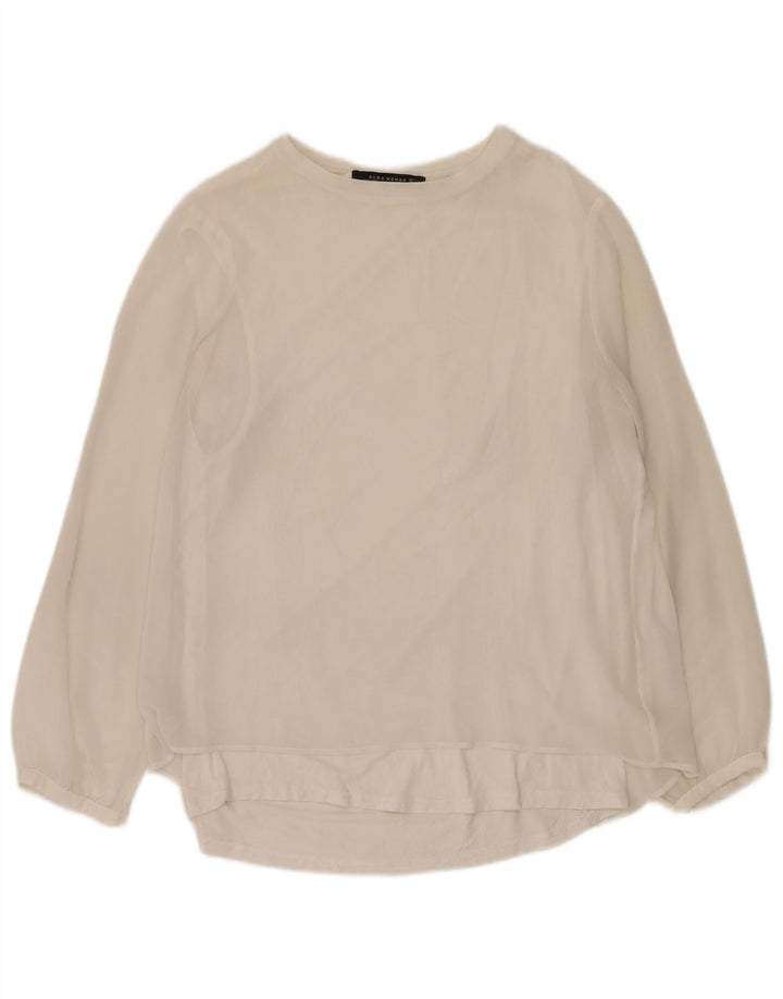 Zara Γυναικεία See Through Μακρυμάνικη Μπλούζα UK 16 Large White