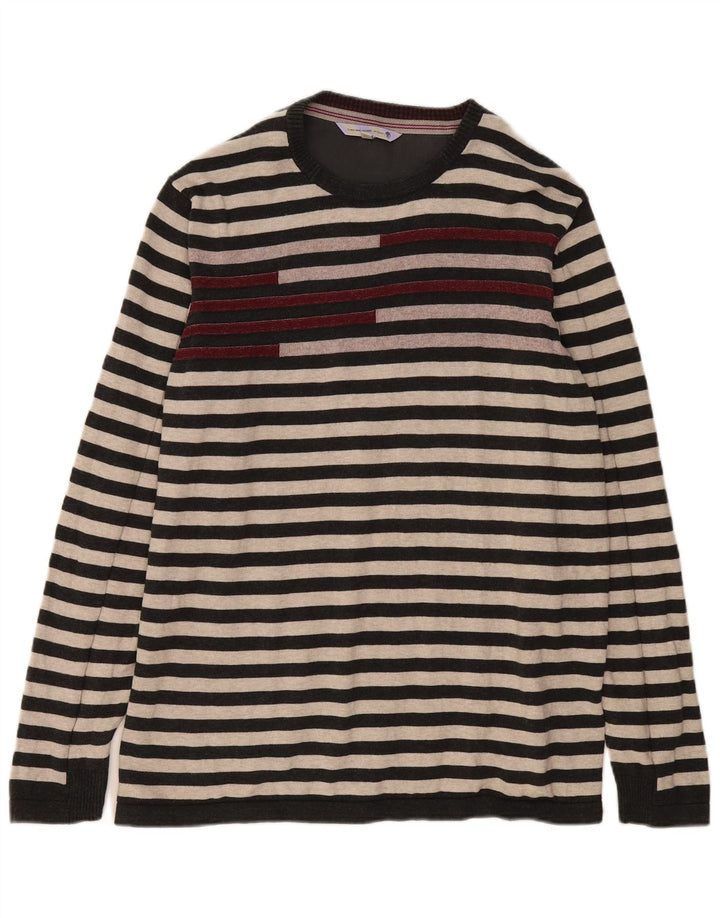 FAT FACE Ανδρικό πουλόβερ με λαιμόκοψη XL γκρι βαμβακερό ριγέ