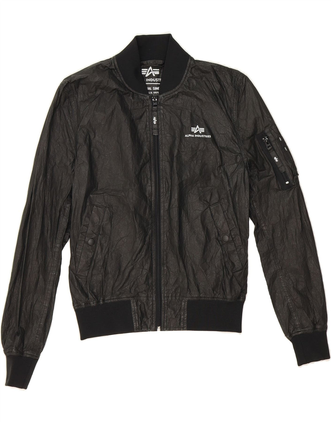 ALPHA INDUSTRIES Womens Bomber Jacket UK 14 Medium Black Polyurethane Vintage Alpha Industries and Second-Hand Alpha Industries from Messina Hembry 